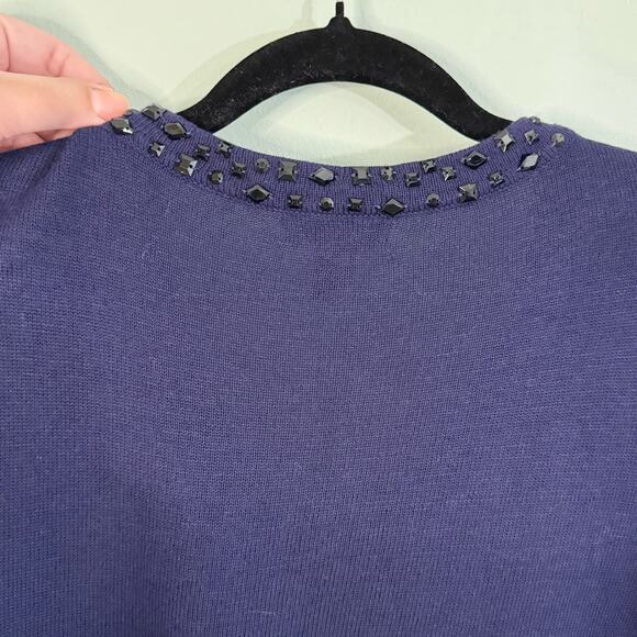 ALFANI Cardigan Womens M Wool Blend Embellished Beaded Party Cropped Navy Blue - Picture 5 of 7